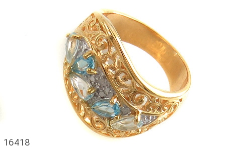 انگشتر نقره الماس و توپاز آبی مانی ایتالیایی زنانه - 16418