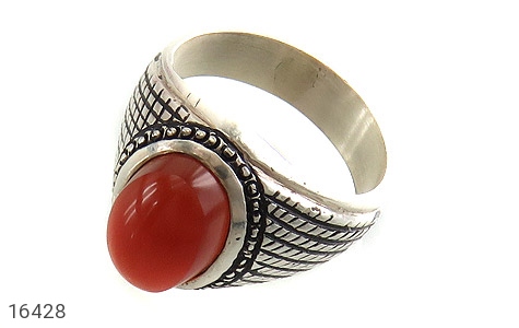 انگشتر نقره عقیق یمنی قرمز برجسته طرح سنتی مردانه دست ساز - 16428