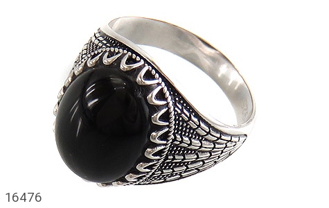 انگشتر نقره عقیق سیاه طرح سنتی مردانه - 16476
