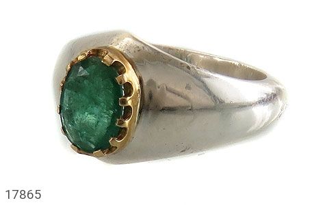 انگشتر نقره زمرد خوش رنگ ارزشمند مردانه دست ساز - 17865