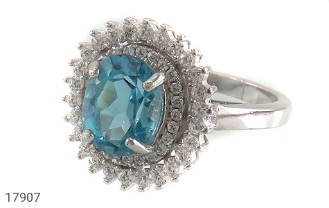 انگشتر نقره توپاز آبی طرح جواهر زنانه - 17907