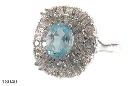 انگشتر نقره توپاز آبی طرح جواهری زنانه - 18040