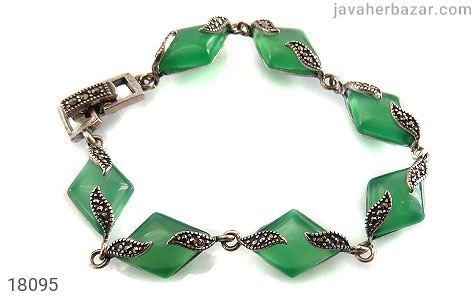 دستبند نقره عقیق سبز طرح فاخر زنانه - 18095
