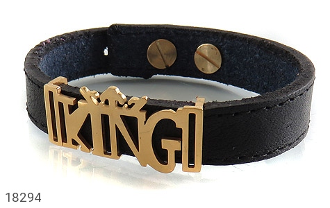 دستبند چرم طبیعی مشکی طرح KING - 18294