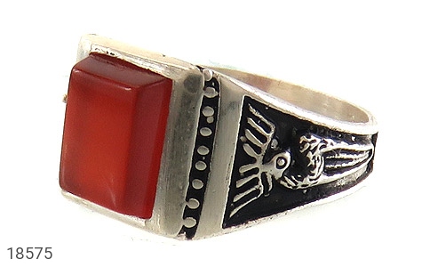 انگشتر نقره عقیق قرمز ظریف رکاب طرح گوزن - 18575