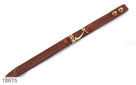 دستبند چرم طبیعی قهوه ای دوربند طرح خدا - 18615