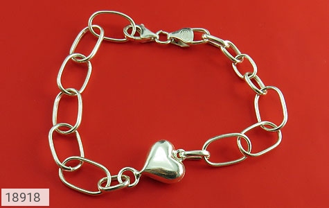 دستبند نقره زنجیری قلب دار زنانه - 18918