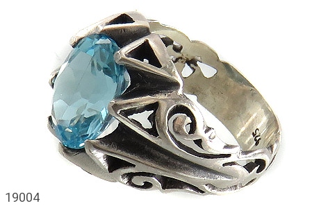انگشتر نقره توپاز آبی درشت خوش رنگ مردانه - 19004