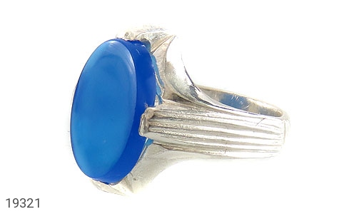 انگشتر نقره عقیق آبی درشت طرح چهارچنگ مردانه - 19321