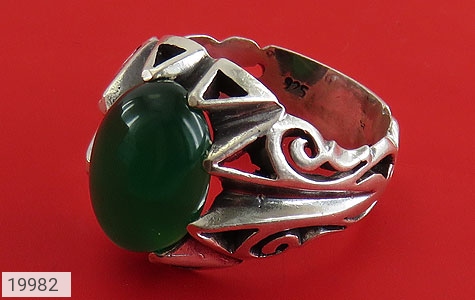 انگشتر نقره عقیق سبز طرح بهرنگ مردانه - 19982