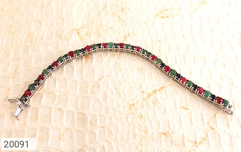 دستبند نقره زمرد و یاقوت سرخ کبود پرنسسی فاخر زنانه - 20091