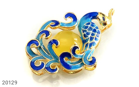 مدال نقره عقیق زرد میناکاری طرح طاووس - 20129