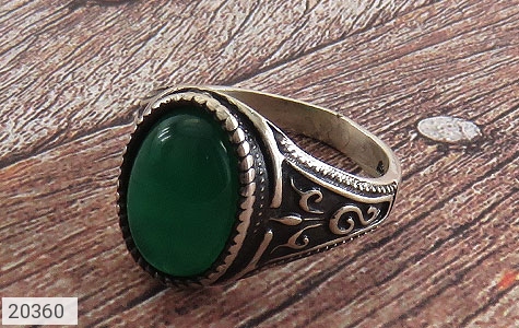 انگشتر نقره عقیق سبز طرح پاشا مردانه - 20360