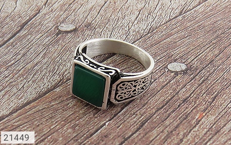 انگشتر نقره عقیق سبز چهارگوش طرح رایان مردانه - 21449