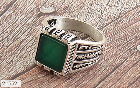 انگشتر نقره عقیق سبز طرح آرسام مردانه - 21552
