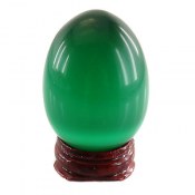 تندیس چشم گربه سبز تخم مرغی با پایه چوبی