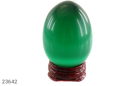 تندیس چشم گربه سبز تخم مرغی با پایه چوبی - 23642