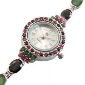 ساعت مچی نقره یاقوت زمرد طرح سلطنتی زنانه quartz