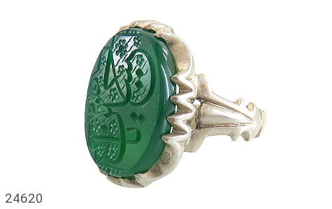انگشتر نقره عقیق سبز درشت یا حسین مظلوم مردانه - 24620