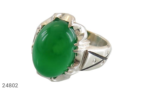 انگشتر نقره عقیق سبز درشت جذاب مردانه - 24802
