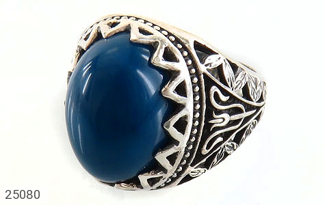 انگشتر نقره عقیق آبی درشت خوش رنگ مردانه - 25080