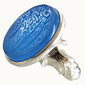 انگشتر نقره عقیق آبی فاخر و درشت مذهبی مردانه دست ساز