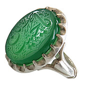 انگشتر نقره عقیق سبز درشت یا حسین عزیز زهرا مردانه دست ساز