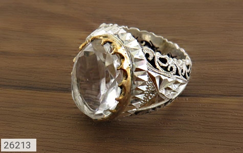انگشتر نقره در نجف درشت الماس تراش رکاب طرح آینه کاری مردانه دست ساز - 26213