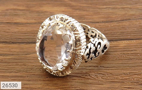 انگشتر نقره در نجف درشت الماس تراش دور مردانه دست ساز با برلیان اصل - 26530