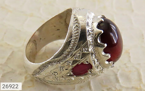 انگشتر نقره یاقوت قرمز گارنت دامله درشت شاهانه مردانه دست ساز - 26922