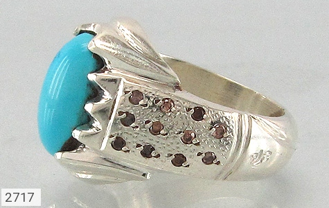 انگشتر نقره فیروزه و الماس خوش رنگ مردانه - 2717