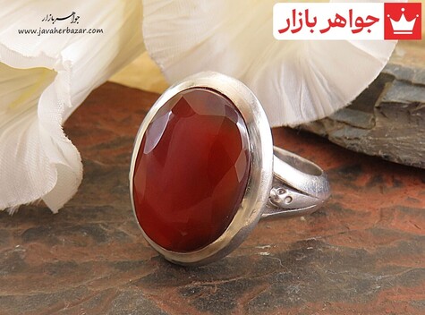 انگشتر نقره عقیق یمنی قرمز درشت شاهانه الماس تراش مردانه