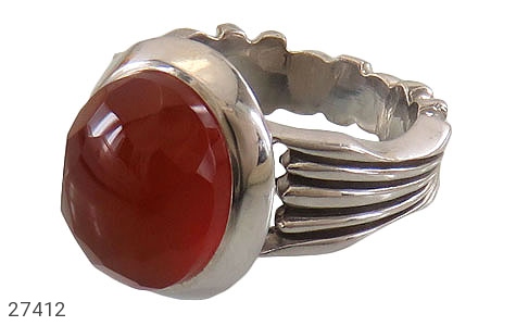 انگشتر نقره عقیق یمنی قرمز شاهانه الماس تراش مردانه دست ساز - 27412