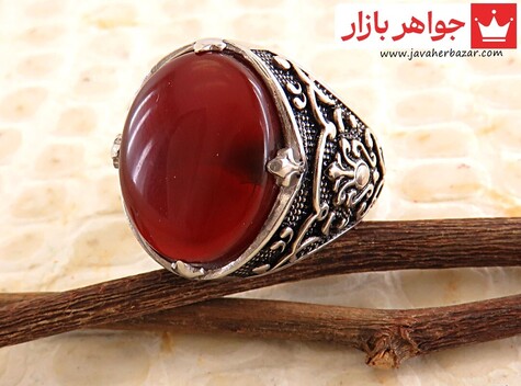 انگشتر نقره عقیق یمنی قرمز درشت خوش رنگ مردانه