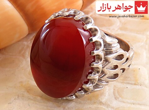 انگشتر نقره عقیق یمنی قرمز درشت خوش رنگ ابروبادی مردانه