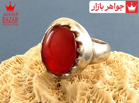 انگشتر نقره عقیق یمنی قرمز سرخ مردانه