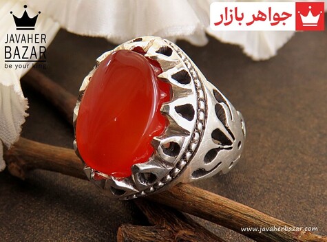 انگشتر نقره عقیق یمنی قرمز دورچنگ خوش رنگ مردانه