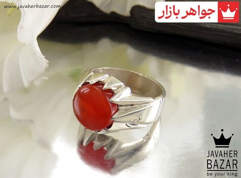 انگشتر نقره عقیق یمنی قرمز خوش رنگ مرغوب مردانه دست ساز