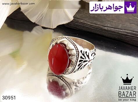 انگشتر عقیق یمنی قرمز مردانه انگشتر نقره عقیق یمنی قرمز خوش رنگ مردانه دست ساز - 30951