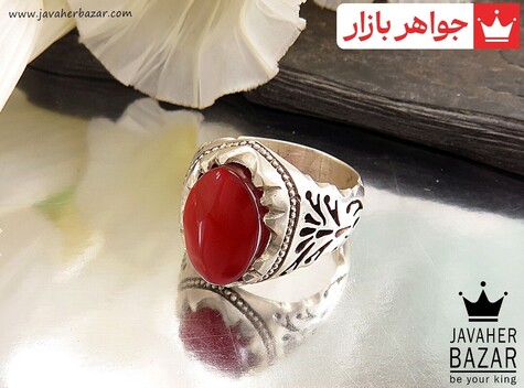 انگشتر نقره عقیق یمنی قرمز خوش رنگ مردانه دست ساز - 30951