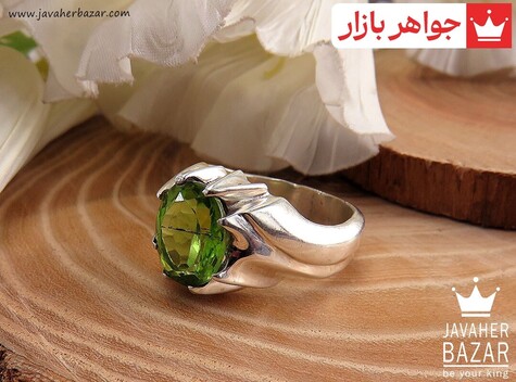 انگشتر نقره زبرجد خوش رنگ زیبا مردانه دست ساز