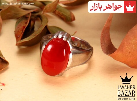 انگشتر نقره عقیق یمنی قرمز خوش رنگ مردانه - 31107