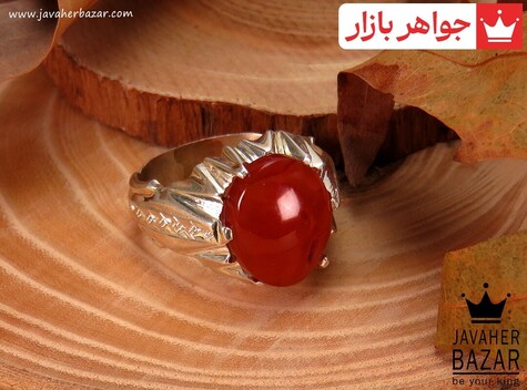 انگشتر نقره عقیق یمنی قرمز مرغوب مردانه دست ساز - 31109