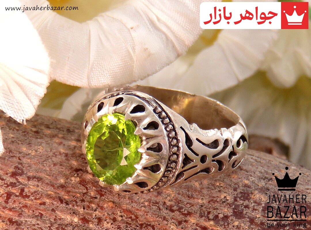 انگشتر نقره زبرجد دورچنگ خوش رنگ مردانه دست ساز