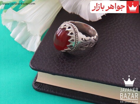 انگشتر نقره عقیق یمنی قرمز سلطنتی خوش نقش مردانه دست ساز - 31280