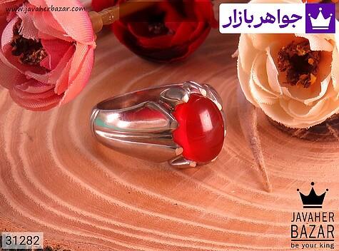 انگشتر نقره عقیق یمنی قرمز مرغوب مردانه - 31282