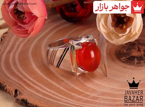 انگشتر نقره عقیق یمنی قرمز درشت طرح کلاسیک مردانه دست ساز
