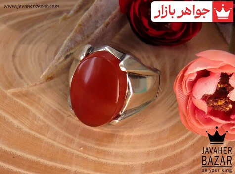 انگشتر نقره عقیق یمنی قرمز درشت فاخر مردانه - 31284