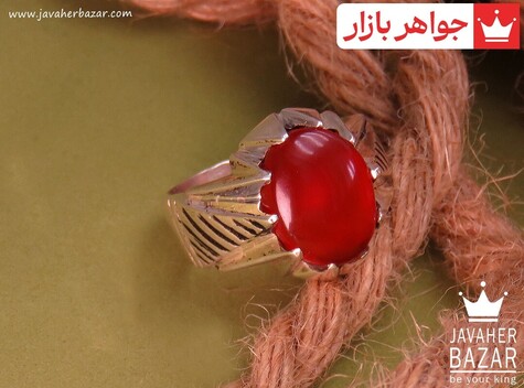 انگشتر نقره عقیق یمنی قرمز ارزشمند مردانه دست ساز - 31288