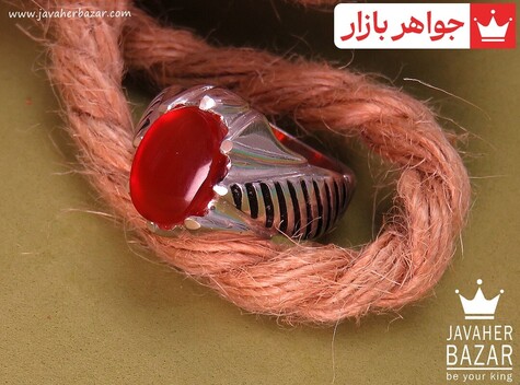 انگشتر نقره عقیق یمنی قرمز زیبا مردانه - 31291